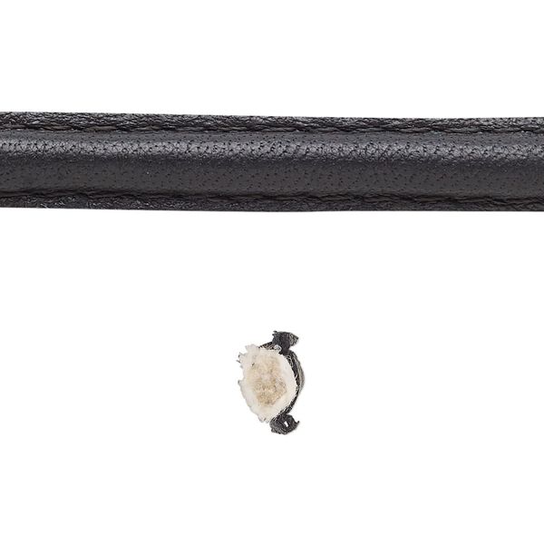 Cord, leather and cotton (dyed), black, 7-8mm double-stitched flat. Sold per 5-yard section. image number 0