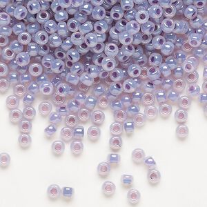 Seed bead, Miyuki, glass, pkg/250g, #8 rocaille, opaque inside dyed color luster purple (RR-525).