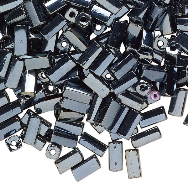 Bugle bead, glass, opaque gunmetal, 7x3mm square tube. Sold per 50-gram pkg, approximately 800 beads. image number 0