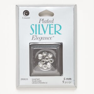 Bead 1pkg9, silver-plated copper, 6mm corrugated swirl round.
