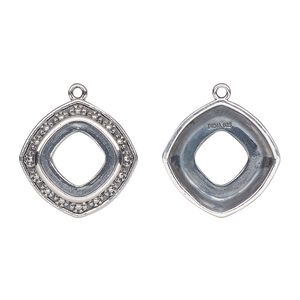Drop, Almost Instant Jewelry®, antiqued sterling silver, 17.5mm rounded diamond with 10mm cushion setting and flower design with open back. Sold individually.