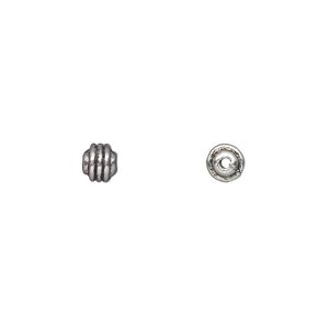 Bead, antique silver-plated "pewter" (zinc-based alloy), 5x4mm corrugated rondelle. Sold per pkg of 50.