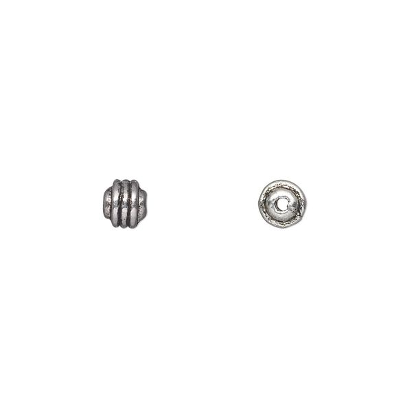 Bead, antique silver-plated "pewter" (zinc-based alloy), 5x4mm corrugated rondelle. Sold per pkg of 50. image number 0
