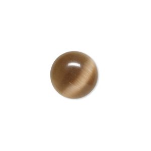 Cabochon, cat's eye glass (fiber optic glass), brown, 14mm calibrated round, quality grade. Sold per pkg of 10.