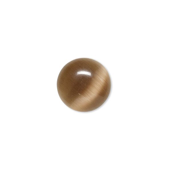 Cabochon, cat's eye glass (fiber optic glass), brown, 14mm calibrated round, quality grade. Sold per pkg of 10. image number 0