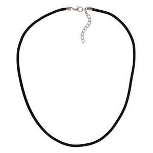 Necklace cord, velveteen with imitation rhodium-finished steel and "pewter" (zinc-based alloy), black, 3mm wide, 16 inches with 1-1/2 inch extender chain and lobster claw clasp. Sold per pkg of 3.