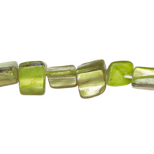 Mother-of-pearl shell 1pkg1, triangle tube bead 14 inch lime green 6x6mm-12x8mm