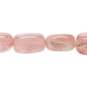 Bead, cherry "quartz" glass 1pkg1, 14x10mm-19x11mm rectangle tube, 15 inches