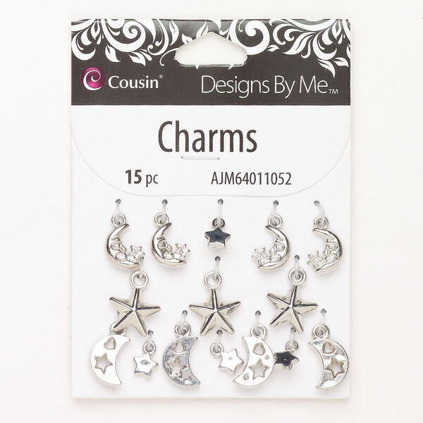 Drop assortment CCB plastic, 15pk 6.5mm-13x7mm mixed shapes, silver image number 0