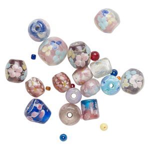 Bead mix, lampworked glass, opaque and translucent mixed colors, 12x9mm-20x18mm mixed shapes, 4-4.5mm hole. Sold per 4-ounce pkg, approximately 15 beads.