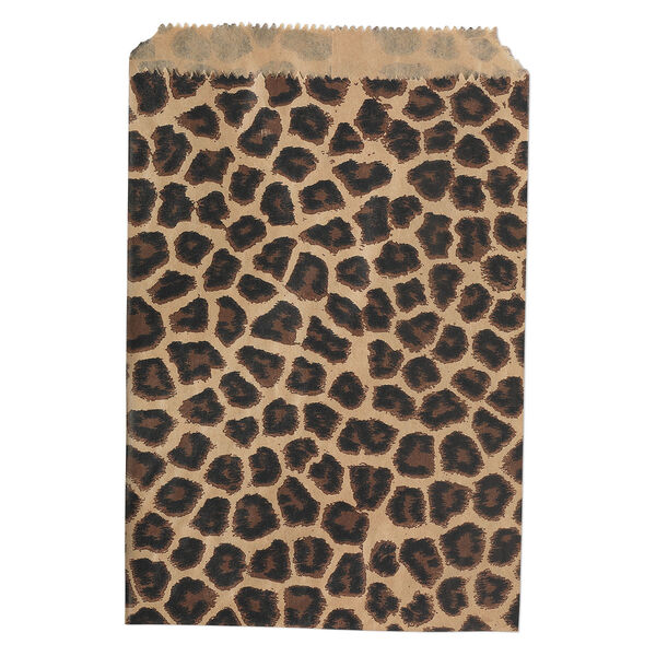 Bag, paper, light brown / dark brown / black, 7x5-inch rectangle with leopard print and scalloped top edge. Sold per pkg of 100. image number 0