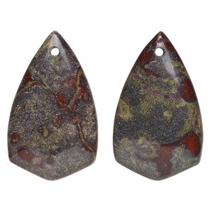 Dragon blood jasper 1pkg2, top-drilled shield focal natural 30x20mm
