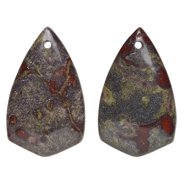 Dragon blood jasper 1pkg2, top-drilled shield focal natural 30x20mm image number 0
