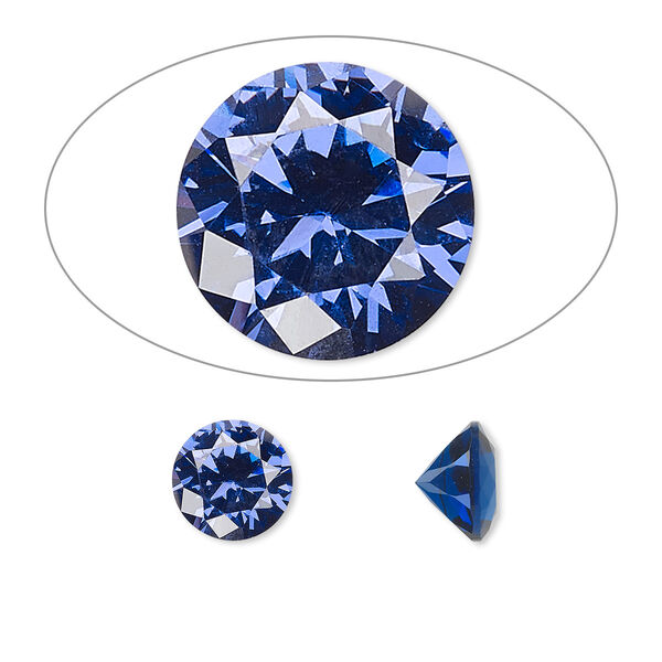 Gem, cubic zirconia, spinel blue, 8mm faceted round, Mohs hardness 8-1/2. Sold individually. image number 0
