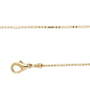Chain 1pkg4 3+1 bead, 1mm / lobster claw clasp, gold-finished brass 18 inch