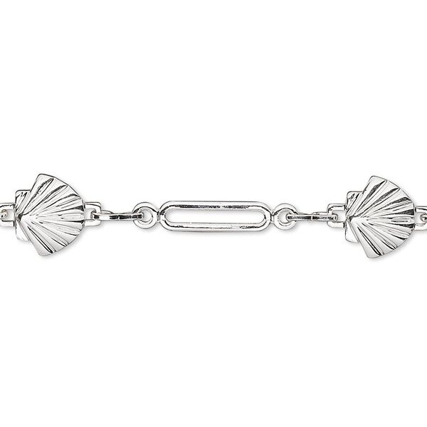 Chain, silver-plated brass, 8.5x7.5mm shell with 17x3.5mm rectangle with loops. Sold per pkg of 5 feet. image number 0