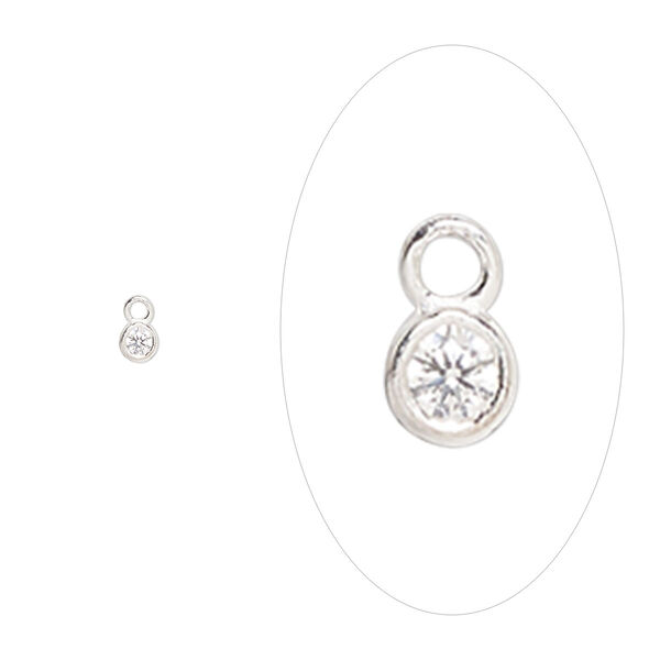 Drop, sterling silver and cubic zirconia, April clear, 2.5mm single-sided birthstone round. Sold per pkg of 2. image number 0