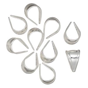 Bail, silver-finished "pewter" (zinc-based alloy), 12.5x8mm triangle with 12mm grip length. Sold per pkg of 10.