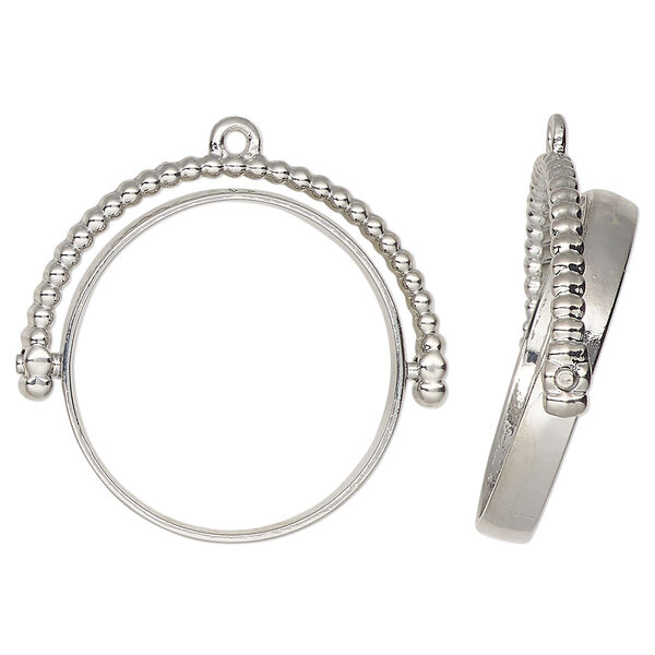 Focal, silver-finished "pewter" (zinc-based alloy), 32x29mm open round with rotating center and beaded top. Sold per pkg of 2. image number 0