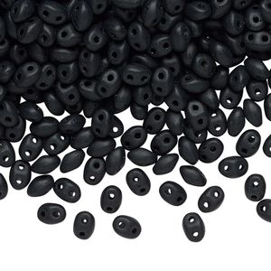 Bead, Preciosa Twin™, Pressed Twin, Czech pressed glass, matte black, 5x2.5mm oval with 2 holes. Sold per 10-gram pkg.