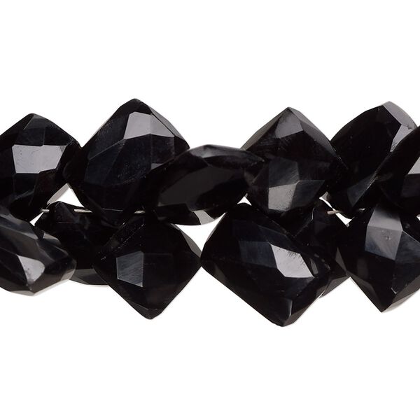 Black onyx 1pkg1, hand-cut corner-drilled faceted puffed square bead 8 inch 9x8mm-16x10mm image number 0