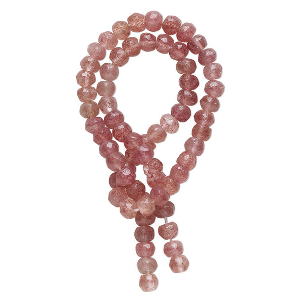 Bead, strawberry quartz (natural), shaded light to dark, 6x4mm-7x6mm hand-cut faceted round and rondelle, B grade, Mohs hardness 7. Sold per 14-inch strand, approximately 65 beads. image number 0
