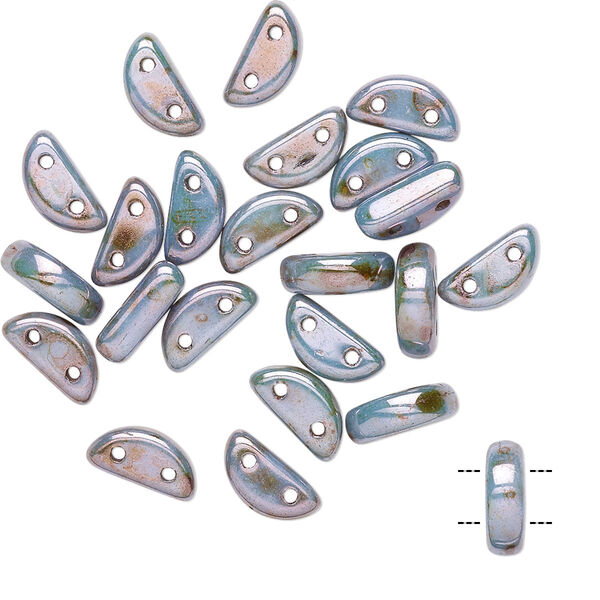 Bead, Preciosa, Czech pressed glass, opaque marbled green, 8.5x3mm half moon with (2) 0.8-0.9mm holes. Sold per pkg of 20. image number 0