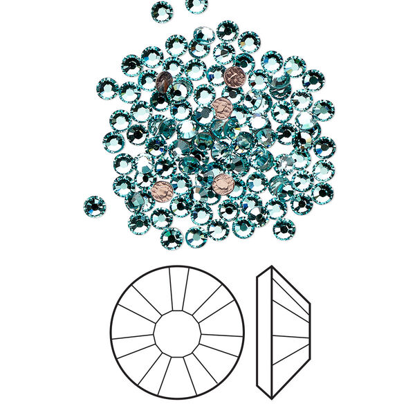 Flat back 144pk light turquoise foil back, Crystal Passions® hotfix rhinestone 2.3-2.5mm rose round SS8 2038HF image number 0