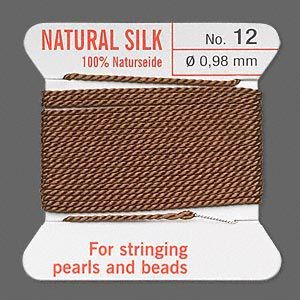 Thread, Griffin, silk, brown, size #12. Sold per 2-meter card (approximately 78 inches).