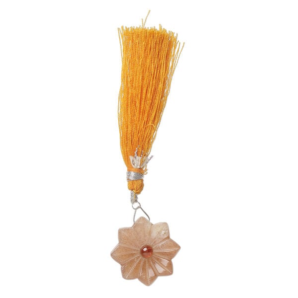 Peach moonstone / garnet 1pkg1, top-drilled hand-cut 1sided carved flower bead natural, 22mm image number 2