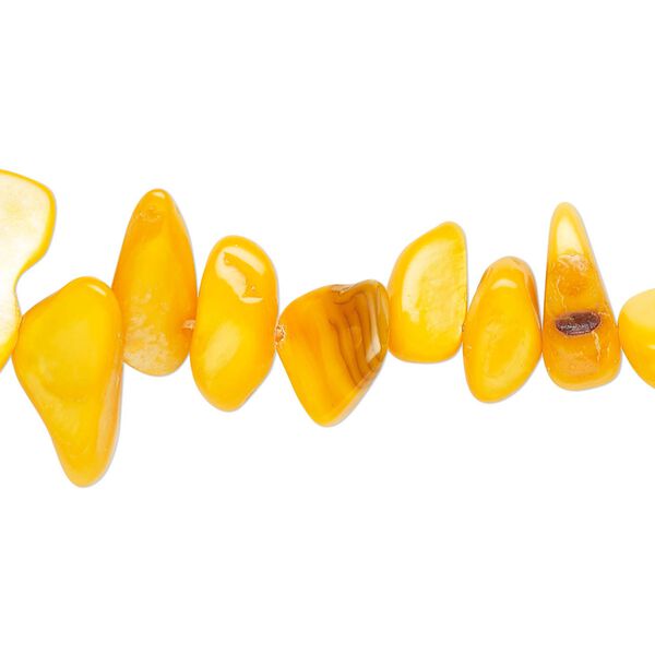 Bead, mother-of-pearl shell (dyed), yellow-orange, small to extra-large chip, Mohs hardness 3-1/2. Sold per 30-inch strand. image number 0