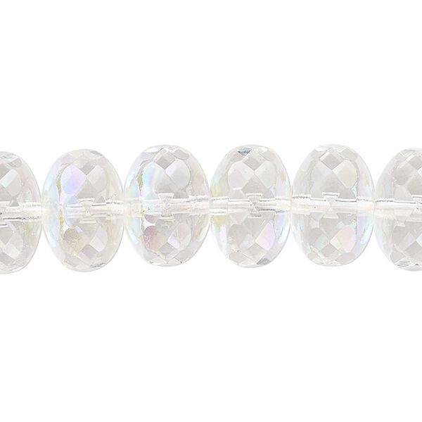 Bead, Czech fire-polished glass, clear AB, 14x9mm faceted rondelle. Sold pkg of 12. image number 0