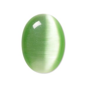 Cabochon, cat's eye glass (fiber optic glass), light green, 30x22mm calibrated oval, quality grade. Sold per pkg of 2.