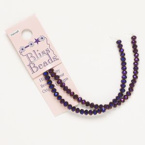 Bead, glass, pkg/8 inches, 4x3mm faceted rondelle, opaque purple bronze.