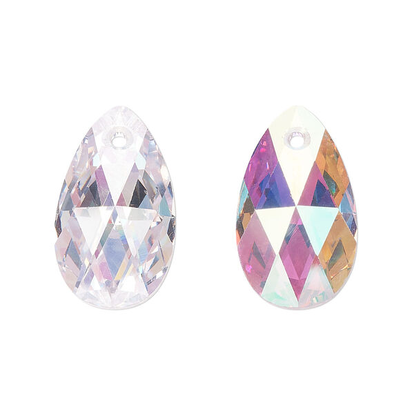 Drop, cubic zirconia, clear AB, 22x13mm hand-drilled faceted pear, Mohs hardness 8-1/2. Sold individually. image number 0