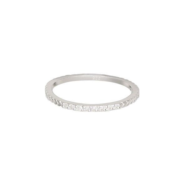 Ring, Create Compliments®, cubic zirconia and sterling silver, clear, 1.5mm wide chevron, size 9. Sold individually. image number 0