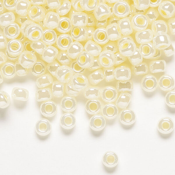 Seed bead, Miyuki, glass, pkg/250g, #6 rocaille, opaque inside dyed color luster light daffodil (RR-516). image number 0