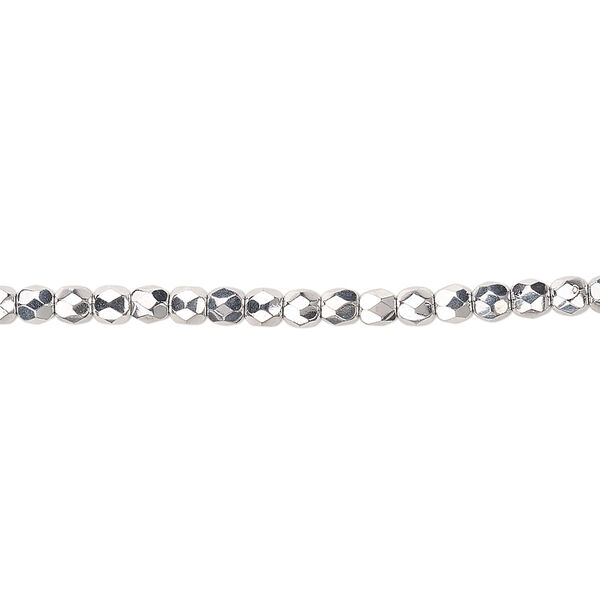 Bead, Czech fire-polished glass, metallic silver, 3mm faceted round. Sold per pkg of 1,200 (1 mass). image number 0