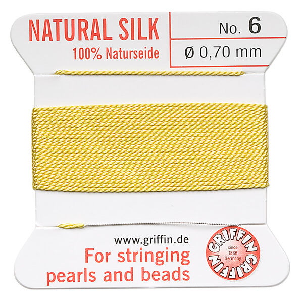 Thread, Griffin, silk, yellow, size #6. Sold per 2-meter card (approximately 78 inches). image number 0