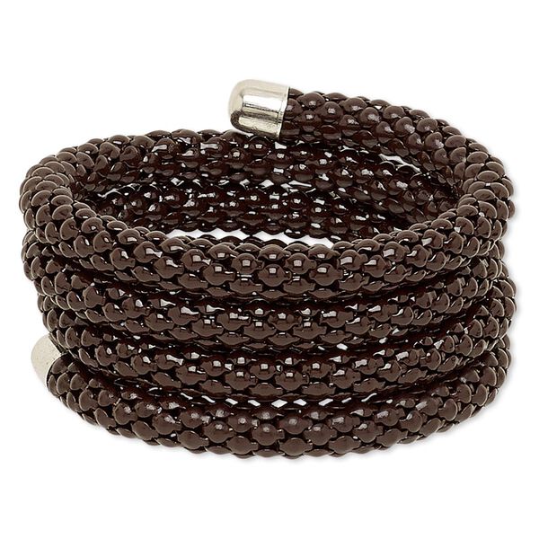 Bracelet, silver-plated steel and painted steel memory wire, brown, 32mm wide, adjustable. Sold individually. image number 0