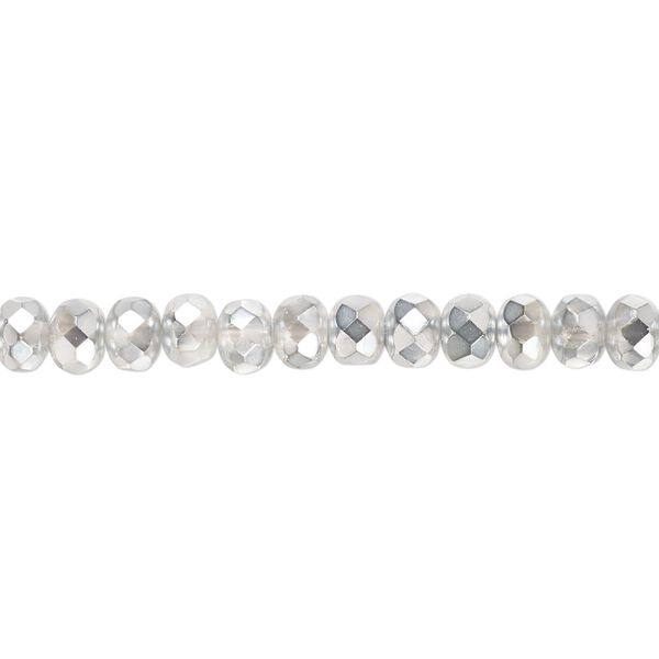 Bead, Czech fire-polished glass, metallic chrome, 5x4mm faceted rondelle. Sold per 15-1/2" to 16" strand. image number 0