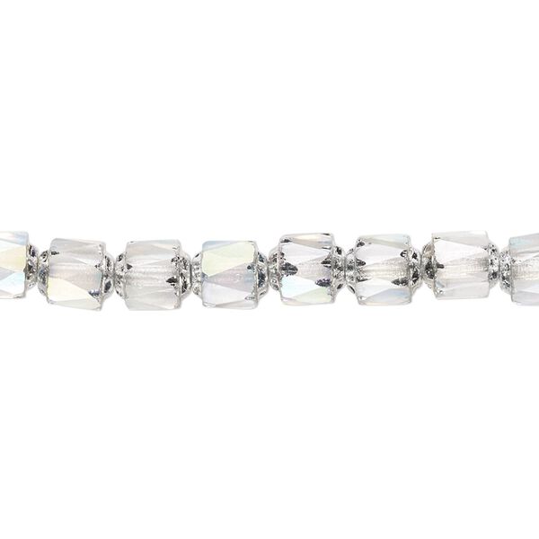 Bead, Czech dipped décor glass, clear Apollo AB, 6mm round cathedral. Sold per 15-1/2" to 16" strand. image number 0