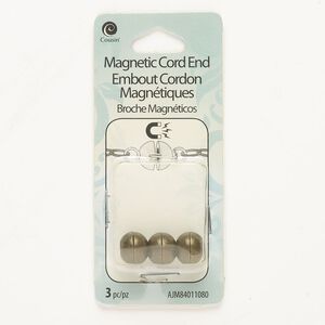 Clasp magnetic 1pkg3, 11x9mm rondelle / fits 3mm cord, antique brass-finished steel 1-strand