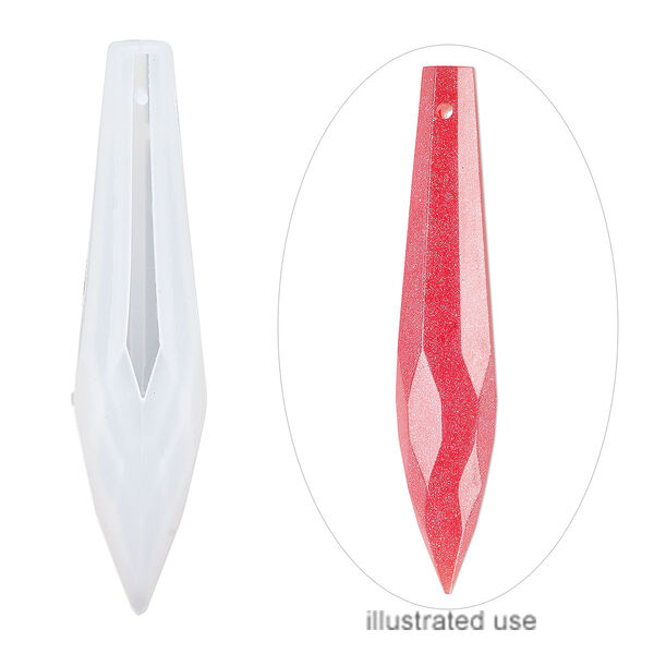 Mold, silicone, white, 68 x 15 x 15mm faceted teardrop. Sold individually. image number 0