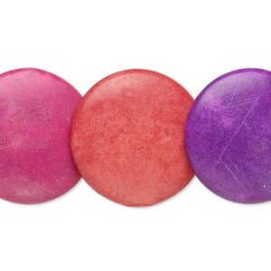 Bead, coated ceramic, multicolored, 22-23mm lentil. Sold per 8-inch strand.