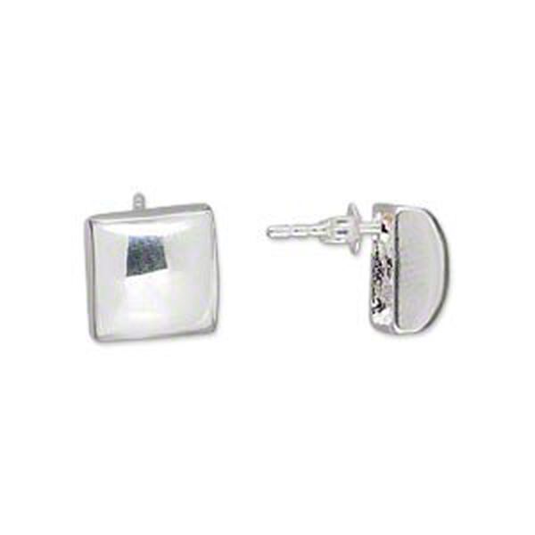Earring, sterling silver, 10mm square. Sold per pair. image number 0
