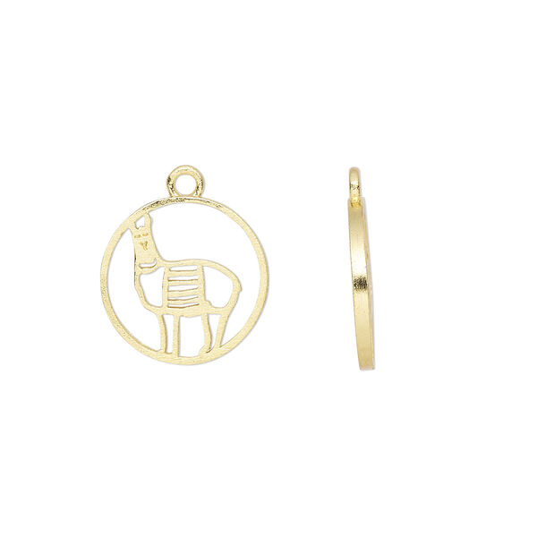 Charm Amoracast® 1pkg1 sterling silver, 12mm 2-sided open llama round, "vermeil" (gold finish) image number 0