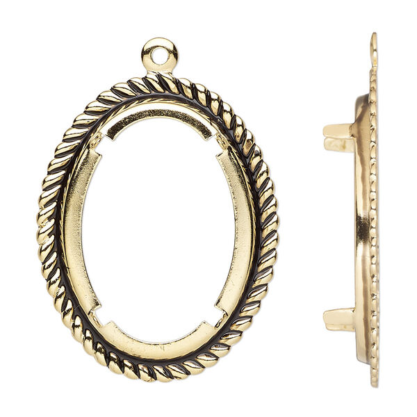 Focal, antique gold-plated brass, 32x26mm rope edge oval with 25x18mm oval setting. Sold per pkg of 10. image number 0