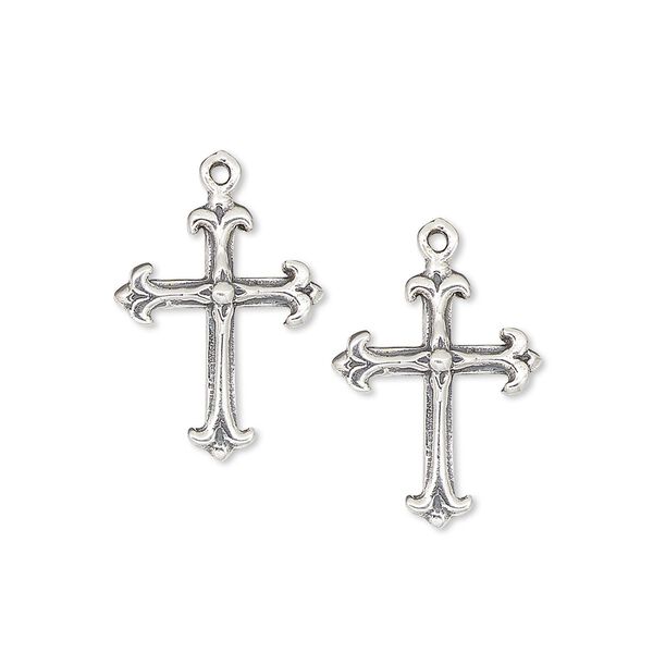 Drop, antiqued sterling silver, 17x14mm cross. Sold per pkg of 2. image number 0