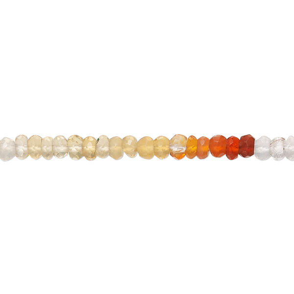 Bead, fire opal (natural), shaded, 3x2mm-4x3mm hand-cut faceted rondelle with 0.4-1.4mm hole, B grade, Mohs hardness 5 to 6-1/2. Sold per 12-inch strand. image number 0